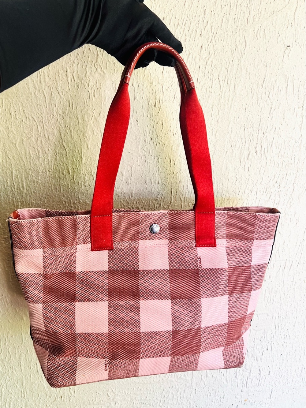 Coach Buffalo Plaid Canvas Tote Bag